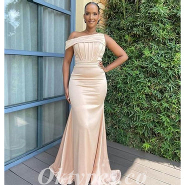 Sexy Soft Satin One Shoulder Off Shoulder Mermaid Floor Length Bridesmaid Dressses, BDS0241