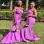 Elegant Purple Satin Off Shoulder Mermaid Bridesmaid Dresses Wedding Guest Dress, BDS0184