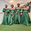 Green A-Line V-Neck Half Sleeve Floor Length Long Bridesmaid Dresses  , BDS0188