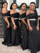 Black Soft Satin Spaghetti Straps Off Shoulder Floor Length Mermaid Bridesmaid Dresses, BDS0206