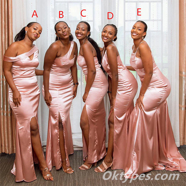 Sexy Mismatched Pink Sleeveless Side Slit Mermaid Floor Length Bridesmaid Dressses, BDS0220