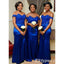 Royal Blue Soft Satin Off Shoulder Mermaid Floor Length Bridesmaid Dressses With Applique, BDS0215