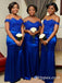 Royal Blue Soft Satin Off Shoulder Mermaid Floor Length Bridesmaid Dressses With Applique, BDS0215