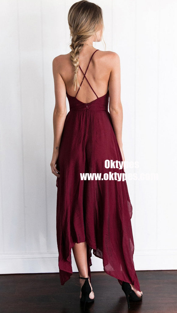 Simple Dark Red High How Side Slit Cheap Homecoming Dresses, TYP0883