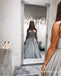 A-line V-neck Spaghetti Straps Long Sparkle Silver Sequin Long Cheap Prom Dresses with Pockets, PDS0034