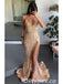Shiny Sequin Spaghetti Straps V-Neck Side Slit Mermaid Long Prom Dresses,PDS0431