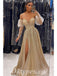 Sexy Shiny Sequin Tulle Off Shoulder Long Sleeve Side Slit A-Line Long Prom Dresses,PDS0722