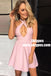 A-Line Halter Short Pink Satin Homecoming Party Dress with Keyhole, TYP0942