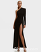 Elegant Black Satin One Sleeve Side Slit Sheath Floor Length Prom Dresses,PDS0419