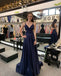 Simple A-Line Navy Blue Long Prom Dresses with Open Back, TYP1722