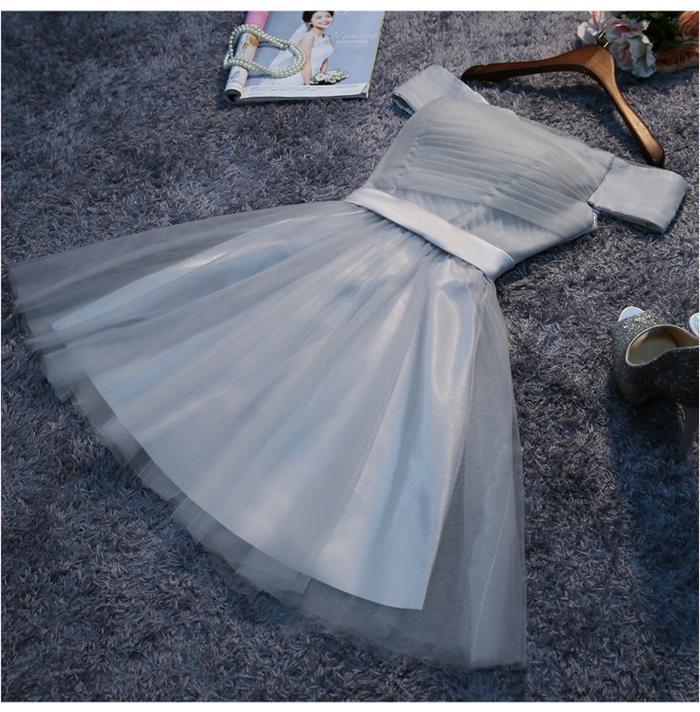 Off Shoulder Grey Tulle Short Cheap Homecoming Dresses 2018, CM515