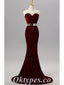 Sexy Burgandy Velvet Sweetheart Sleeveless Mermaid Long Prom Dresses With Metal Belt,PDS0546