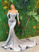 Sexy Velvet Off Shoulder Long Sleeves Mermaid Long Prom Dresses,PDS0580