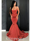 Sexy Rust Satin Spaghetti Straps Sleeveless Mermaid Long Prom Dresses ,PDS0623