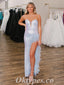 Sexy Sequin Sweetheart Sleeveless Side Slit Mermaid Long Prom Dresses With Feather,PDS0806
