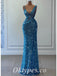 Sexy Sequin Spaghetti Straps V-Neck Mermaid Long Prom Dresses , PDS0881