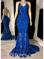 Sexy Shiny Sequin And Tulle Spaghetti Straps V-Neck Sleeveless Criss Cross Mermaid Long prom Dresses, PDS0833