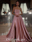 Shiny Satin Tulle Sweetheart Sleeveless Side Slit A-Line Long Prom Dresses/Evening Dresses,PDS0478