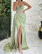 Gorgeous Satin Sweetheart V-Neck Sleeveless Side Slit Mermaid Long Prom Dresses,PDS0679