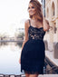 Sexy Sheath Spaghetti Straps Black Lace Homecoming Dresses Online, TYP1184