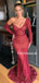 Charming One-shoulder Mermaid Long Sleeve Red Long Prom Dresses, PDS0235