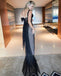 Unique Design V-neck One Shoulder Black Tulle Mermaid Long Cheap Prom Dresses, PDS0085