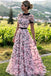 See-Through Floral Holiday Long Cheap Prom Dresses with Appliques, TYP1895