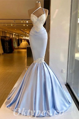 Sexy Gorgeous Satin One Shoulder V-Neck Sleeveless Mermaid Long Prom Dresses With Applique,PDS0499