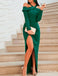 Sheath Green Long Sleeves Straps Evening Gowns With Split Prom Dresses, TYP1703