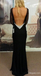 Black Jersey Lce Backless Long Sleeve Prom Dress, Evening Gown With Side Slit,PDS0317