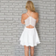White Chiffon V-Neck Spaghetti Straps A Line Short Mini Homecoming Dresses, HDS0098