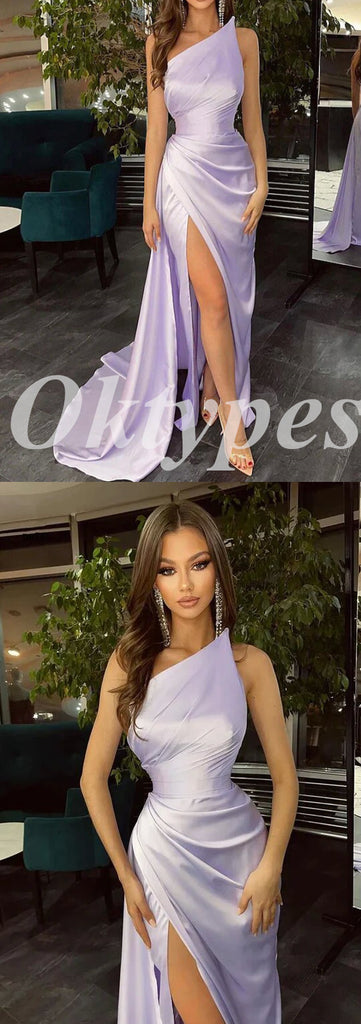 Sexy Satin Strapless Side Slit Mermaid Long Prom Dresses With Trailing, PDS0873