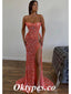 Sexy Sequin Sweetheart Sleeveless Side Slit Mermaid Long Prom Dresses, PDS0866