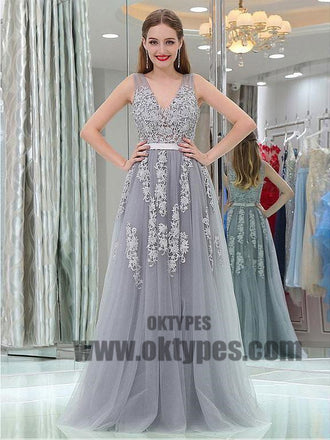 Long Prom Dresses, V-neck Prom Dresses, Lace Prom Dresses, Appliques Prom Dresses, Charming Prom Dresses, Zipper Prom Dresses, TYP0065