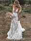 Elegant Spaghetti Straps Deep V-Neck Sleeveless Backless Mermaid Long Wedding Dresses,WDS0135