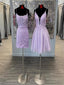 Mismatched Purple Spaghetti Straps A-Line Short Homecoming Dresses With Applique , HDS0090