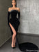Black High-split Velvet Off-the-shoulder Mermaid Prom Dress With Emblishment,PDS0318
