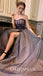 Sexy Sequin Tulle Sweetheart Sleeveless Side Slit A-Line Long Prom Dresses, PDS0919