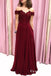 Off the Shoulder Burgundy Long Prom Dresses with Applique & Beaded, TYP1891