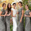 Popular Cheap Cap Sleeve Silver Sequin Sexy Mermaid Small Round Neck Long Bridesmaid Dresses, TYP0109