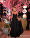 A Line Sweetheart Spaghetti Straps Black Beading Prom Dresses with Split, TYP1723