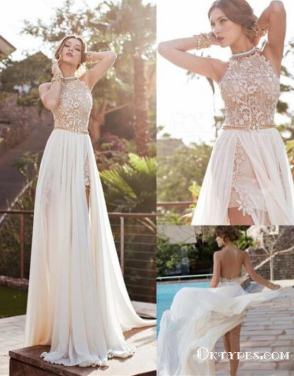 Long Floor Length Prom Dresses, Lace Prom Dresses With Little Beading, Backless Prom Dresses, Appliques Prom Dresses, TYP0240