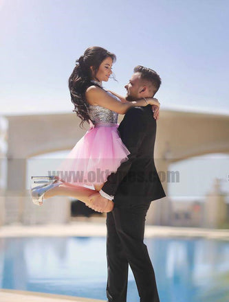 Simple Cute Short Silver Sequin Pink Skirt Cheap Homecoming Dresses 2018, TYP0803