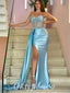 Sexy Satin Sweetheart Sleeveless Side Slit Mermaid Long Prom Dresses With Applique And Rhinestone ,PDS0788