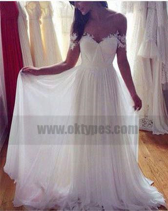 Off Shoulder Lace Sleeves Unique Casual Cheap Beach Wedding Dresses, TYP0819