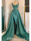 Sexy Satin Spaghetti Straps V-Neck Sleeveless Side Slit Mermaid Long Prom Dresses,PDS0602