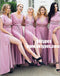 A-Line V-Neck Ankle Length Convertible Style Purple Satin Bridesmaid Dresses, TYP0914