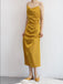 Charming Turmeric Soft Satin Spaghetti Straps Long Homecoming Dresses, HDS0069