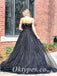 Sexy Black Sequin Tulle Sweetheart Sleeveless A-Line Long Prom Dresses,PDS0748
