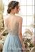 Elegant Tulle Spaghetti Straps V-Neck Side Slit A-Line Long Prom Dresses With Rhinestone,PDS0591